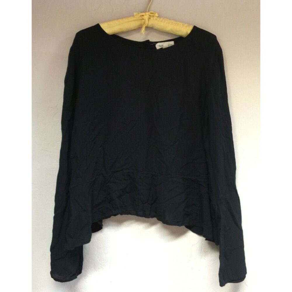Cloth & Stone Women Large Black Cropped Top Button-Back Long Sleeve Casual Rayon